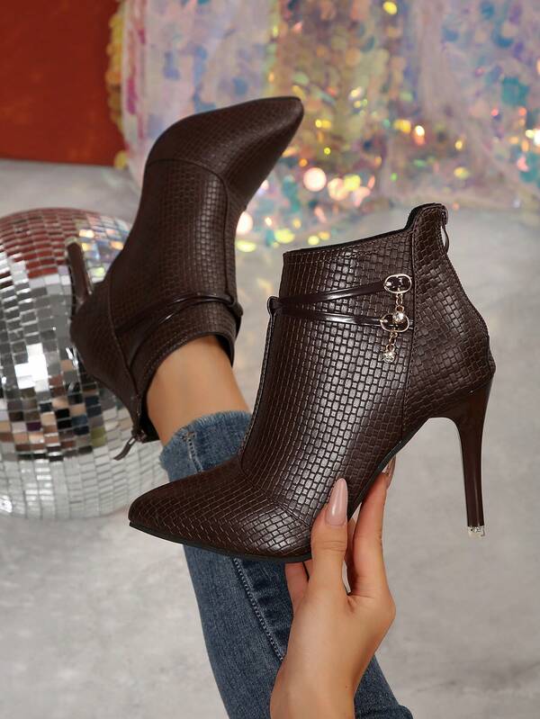 Women's High Heel Stiletto Fashion Short Shaft Boots With Rhinestone Back Zipper Ankle Boots, Ankle Boots & Booties, Fall, Winter, Autumn