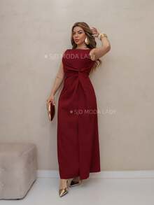 SJD MODA LADY Party Dress, Long Women's Dresses, Luis Twil Fabric, Elegant Women's Dresses, Social Style, Elegant Look, Party Dresses Civil Wedding Graduation Godmother, Best Quality, Christmas Women's Clothing - 酒紅色 - 查看 4