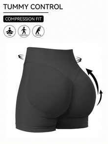 Bộ 6 quần short thể thao ngoài trời co giãn liền mạch nâng mông chạy bộ tập luyện yoga cho nữ, thích hợp mặc hàng ngày và tập thể dục, quần short tập gym màu trơn, quần short đi xe đạp, - Nhiều màu - Xem 3