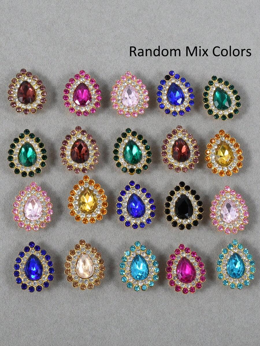 20 piezas/paquete, Cristales de Rhinestone de color mixto aleatorio, forma de gota de agua y girasol de tamaño grande 16*20mm, con base dorada y plana, cristales de Rhinestone de colores mixtos para accesorios de ropa y decoración