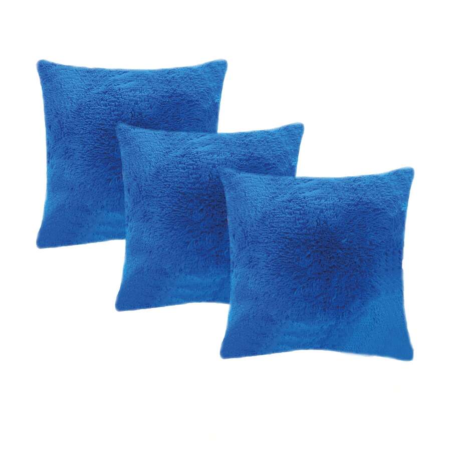 Set De 3 Cojines Rellenos Decorativos Extra Suaves De 45 Cm | Peluche Frontal Con Cierre - Azul Rey - Ver 1