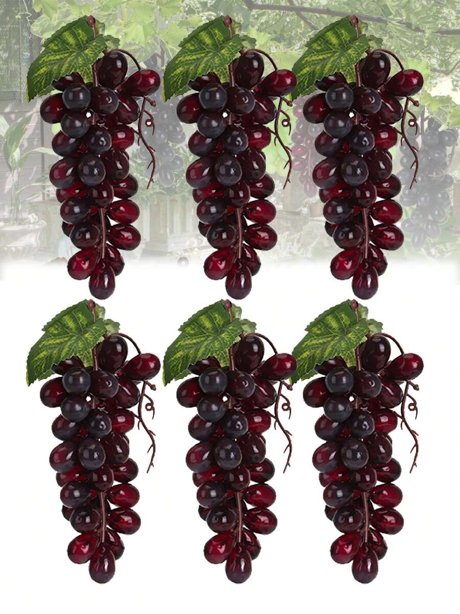 36 PCS Artificial Grape Cluster Hanging Decor Soft Bouncy Grapes With Realistic Leaves For Home Kitchen Wedding Party Decoration (Purple) - Purple - View 1