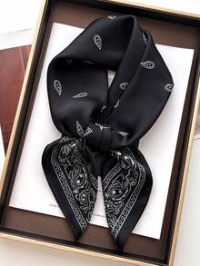 1 件佩斯利印花仿丝男士头巾、百搭围巾、头带、装饰品 - 黑色 - 查看 1