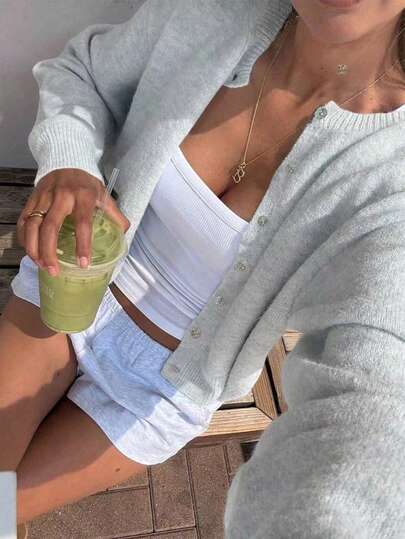 FOR BEAUTY Spring Autumn/Winter New Women's Knitwear Round Neck Casual Commuting Style Long Sleeve Slim Fashion Button Daily Versatile Cardigan Top Christmas Autumn Sweater Coat