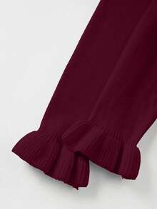 FOR BEAUTY Autumn And Winter New Burgundy Red Solid Color Simple V-Neck Long Sleeve Knitted Sweater For Women, Fashionable And Elegant Commute Frill Edge Cardigan, Versatile Slim Daily Casual Cardigan Top. New Year - màu đỏ đậm - Xem 8