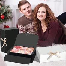 10 Stücke Geschenkboxen mit Deckel, weiß schwarz 27 x 20,3 x 8,1 cm Geschenkboxen, Brautjungfern Antrag Box mit Schleife, Kraftpapier Boxen für Hochzeit, Verpackung, Geschenke, Geburtstag, Weihnachten, Party