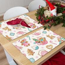 4 Stücke Weihnachts-Tischsets, rosa Schneemann & Lebkuchenmann Winter Saison Feiertag Outdoor Esszimmer Tischsets, geeignet für Heim-Party Dekoration, Leinen Tischsets, Frühstücks-Matten, Küchen-Accessoires, leicht zu reinigen, passend für Zuhause, Restaurant, Restaurant-Dekoration, 2/4/6/8 Set