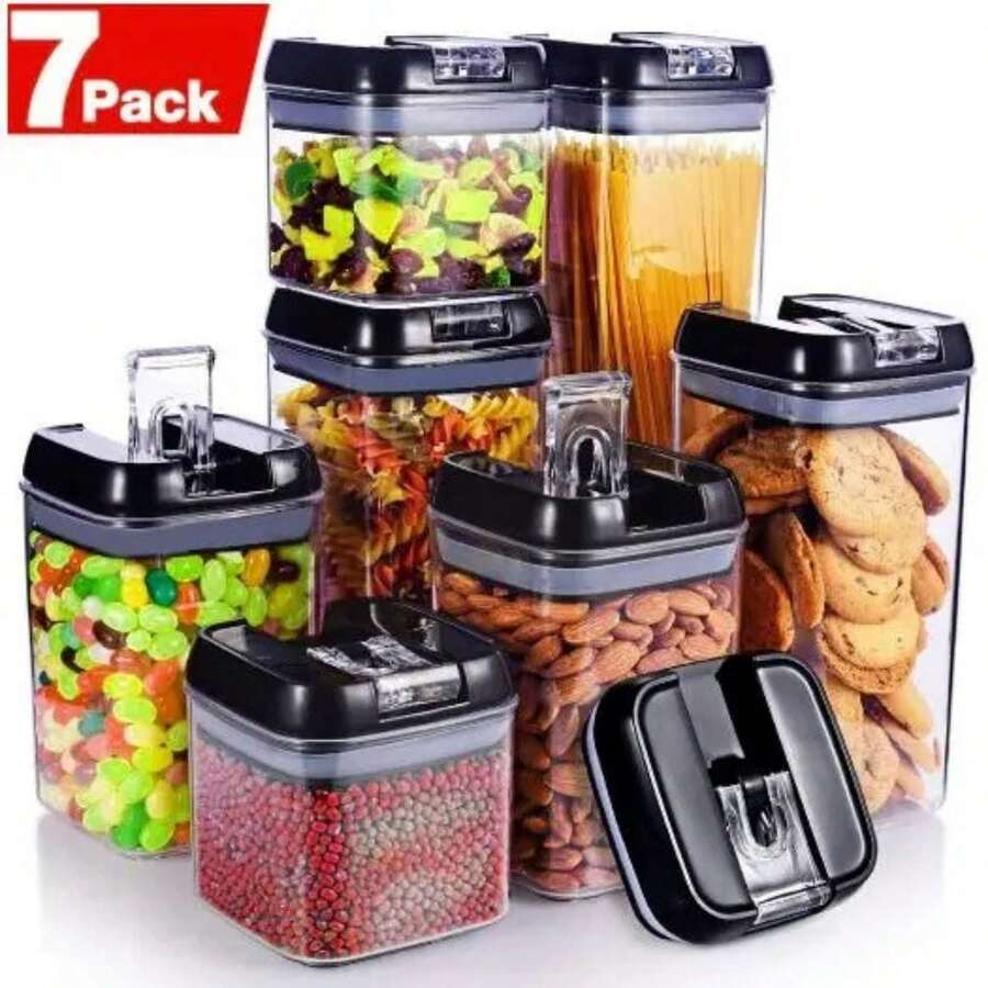 Food Storage Containers, 7  Plastic Cereal Storage Containers, Stackable Dry Food Storage Containers For Kitchen Pantry Organization