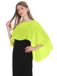 一件优雅女士雪纺披肩/围巾，柔软伴娘披肩，抗皱短前长后纯色雪纺披肩，婚礼罩衫，不对称披肩，多功能套头衫，适合伴娘、婚礼、正式场合、春夏秋季连衣裙穿着。 - 彩色 - 查看 26