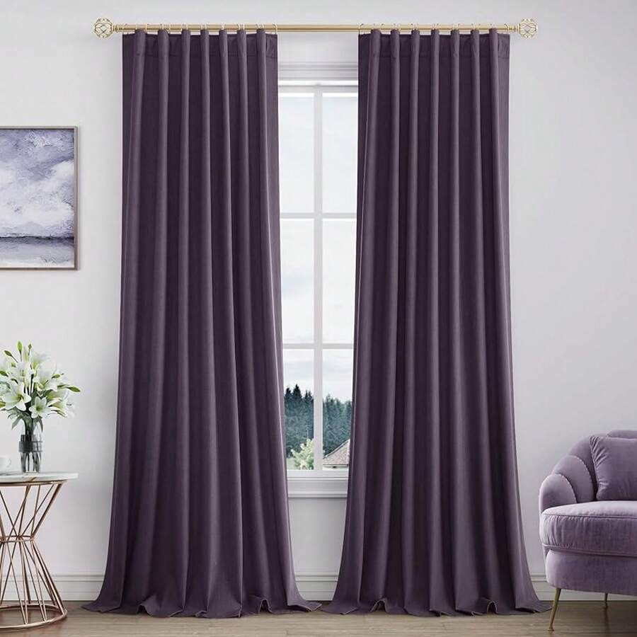 Beige Linen% Blackout Curtains 84 Inch Long, Rod Pocket/Back Tab/Hook Belt/Clip Rings, Thermal Insulated Drapes Bedroom Living Room With Hooks (1 Panel, 60 X 84), Stylish Window Treatments - 李子 - 查看 1