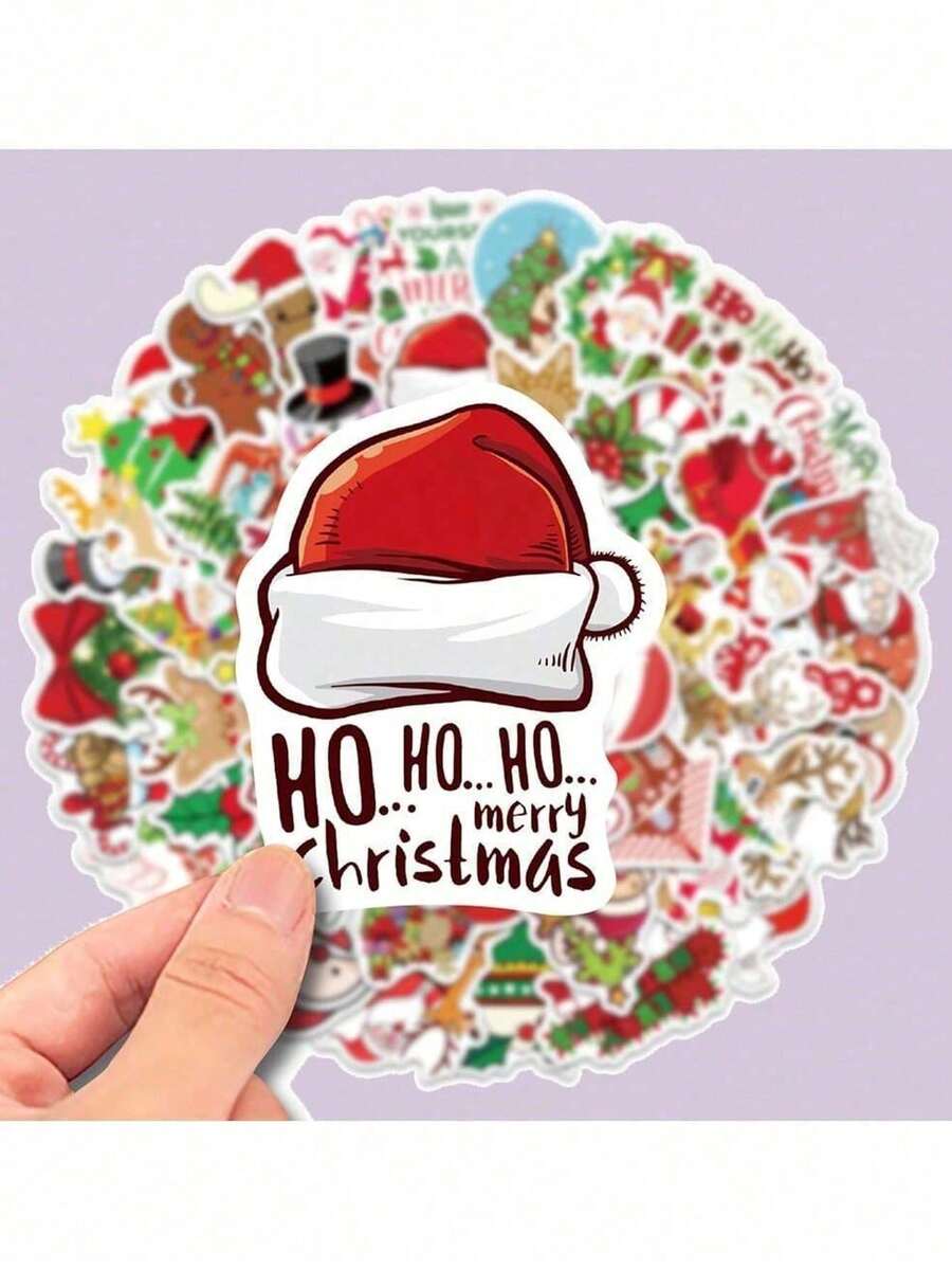 1pack/50pcs Christmas Tree Snowflake Winter Doodle Stickers For Personalized Decoration Of Guitar, Notebook, Luggage, Computer, Motorcycle And Skateboard,Random Shape - Multicolor - View 1