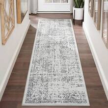 Vintage Distressed Floral Hallway Carpet Machine Washable Non-Slip Indoor Long Rug Throw RugLow Pile Rugs Floral Retro Ultra-Thin Carpet For Living Room Bedroom - Grey - View 6