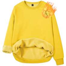Women's Spring Fall Fleece Lined Sweatshirt Warm Fuzzy Crew Neck Long Sleeve Casual Tops Lightweight Soft Basic Pullovers - 黃色 - 查看 1