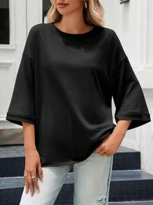 Womens 3/4 Bell Sleeve Oversized T Shirts Crewneck Casual Tunic Tops Loose Fit Fall  Tees - Black - View 5