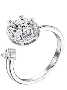 1 pièce Bague de soulagement de l'anxiété réglable et rotative pour femmes, en forme de fleur, cœur, flocon de neige, lune, étoile, nœud avec zirconium serti. Aide les femmes à soulager l'anxiété et le stress - Multicolore - Voir 12