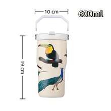 900ML  Cup Toucan Pattern Bottle With Cartoon Handle Stainless Steel Large Capacity Thermal Insulation Vacuum Car Water Cup Suitable For Sports, Wedding, Business, Home, Car, Office, Outdoor, Travel, Gifts, School And Other Festivals - 藍色的 - 查看 6