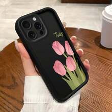 Fundas para teléfono móvil con patrón de tulipanes adecuadas para iphone 11/12/13/14/15/16/17 Pro max - Negro - Ver 3