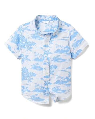 Janie And Jack Island Toile Linen-Blend Shirt