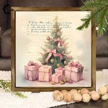 Vintage Christmas Decor: Snowman, Gingerbread House, Christmas Tree & Wreath, Pink Winter Christmas Wooden Board Art, Snowman Decor Christmas Gift, Suitable For Home, Farmhouse, Living Room, Bedroom Wall Decoration - Wood Panel Painting-square - View 6