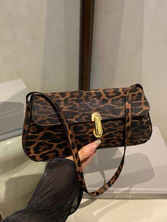 Retro Colorblock Leopard Print Elegant Shoulder/Underarm Bag, Women's Leopard Print Handbag, Leopard Print Makes A Comeback