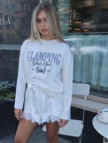 Mini Summer Lace Satin Shorts Lace Trim Casual Shorts For Women Beach Daily Wear - 白色 - 查看 2