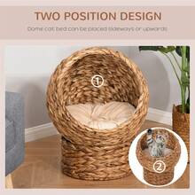 PawHut Wicker Cat House, Raised Cat Bed With Cylindrical Base, 42 X 33 X 52cm - Brown - View 5