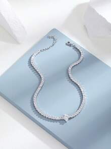 1pc Elegant Minimalist Avant-Garde Teardrop Shiny Cubic Zirconia Choker Necklace, Fashion Gift For Women, Girls, Graduation, Best Friends, Girlfriend, Birthday - Silver - View 6