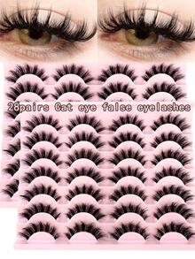 LYBCG 28pairs Cat Eye Lashes Fluffy 5d Mink Lashes 3D Mink Eyelashes Invisible Band Halloween Natural Black Mink False Eyelash Full Strip Cilios Posticos Reusable For Cosplay Manga Cat False Lashes - 黑色 - 查看 7
