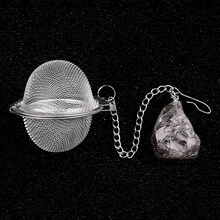 1/5 piezas Infusor de té de malla de acero inoxidable de 2 pulgadas (aproximadamente 5 cm) Colgante de piedra original Juego de té de cristal, taza, accesorios de cocina, infusor de té y taza de té, infusor de té con colgante de amatista, rosa, ojo de tigre y media luna, colador de té para té suelto