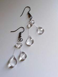 1 Pair Fashionable Asymmetric Geometric Faux Pearl Dangle Earrings, Suitable For Women Any Occasion - Clear - View 2