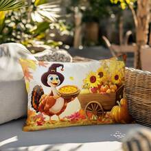 1pc Thanksgiving Cartoon Turkey & Pumpkin Single-Sided Printed Plush Throw Pillow Cover, 30*50cm
