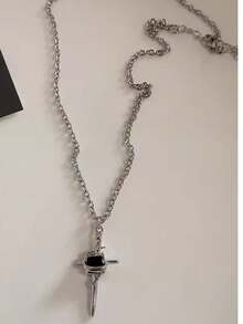 Gothic Y2K Black Cross Heart Pendant Necklace, Suitable For Women, Punk Hip-Hop Style, Full Of Personalized Charm, Ideal Emo Accessory - Black - View 10