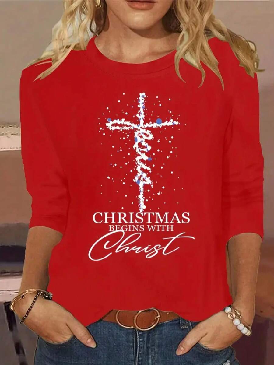 Women's Fall Clothes : Long Sleeve Tops, T Shirts, Christmas Graphic Tees & Going Out Tops, Including The Perfect White Top - 紅色 - 查看 1