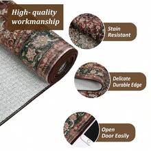 Area Rugs For Living Room, Machine Washable Rug Non Slip, Boho Vintage Distressed Print Carpet, Low Pile Rugs For Bedroom, Dining Room, Home, Office - 紅棕 - 查看 6