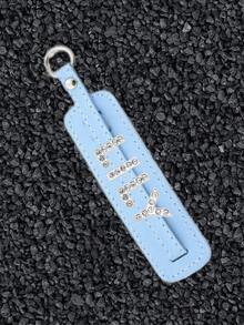 1pc Customizable Colored Artificial Leather Keychain, Pu Leather Pendant With Diamond Letters, Diy Keychain, Personalized And Creative Couple Phone Pendant, Smooth Zinc Alloy Letters And Pu Leather, Personalized Couple Keychain, Car Keychain, Bag Pendant, Party Gifts, Couple Accessories, Perfect For Going Out, Traveling, Parties