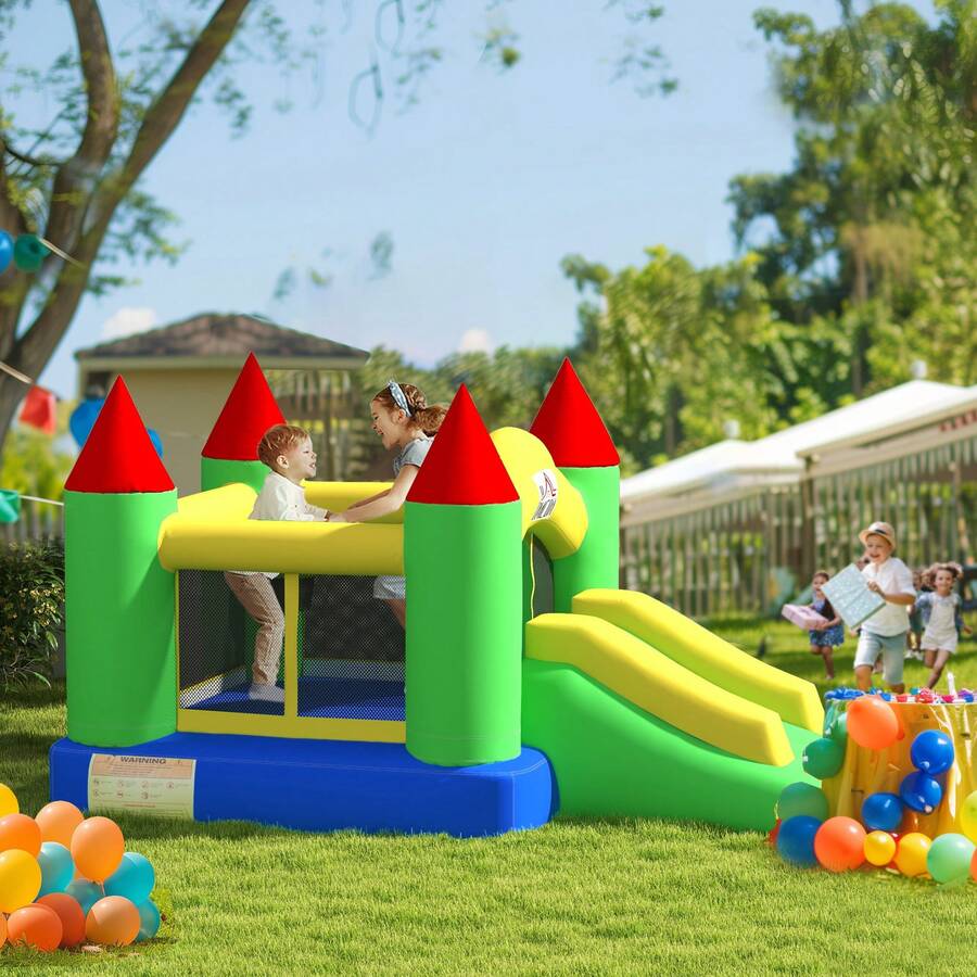 HOMCOM Kids Bouncy Castle Inflatable Bouncer Bounce House And Slide Inflatable Jumper With Blower - Green - View 1
