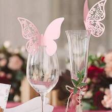 6 pièces Cartes de verre à vin papillon creux, cartes de nom de table papillon pour décoration de mariage, décoration de table, stickers muraux, décoration d'anniversaire, décoration de remise des diplômes, anniversaire