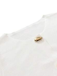Women's French Elegant Everyday Casual Round Neck Straight Shoulder Long Sleeve Metal Button Slim Solid Color Cardigan Business Fitted Blazers Collarless Split Hem Work Office Jackets, Fall Winter - White - View 10
