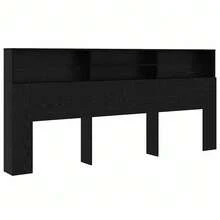 Mobiletto con testiera in rovere nero Larryhot 220 x 19 x 101,5 cm, robusto e durevole, facile da montare, stile decorativo, adatto per la camera da letto - nero - Visualizzare 2
