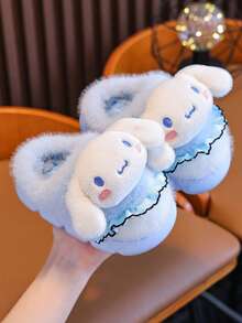 1雙 Sanrio 兒童毛絨拖鞋，卡通可愛防滑室內毛絨拖鞋，適用男孩女孩，冬季 - 淺藍色 - 查看 5