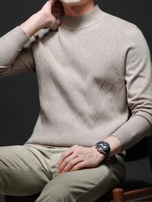 Men's Thin Knit Sweater, Stand Collar Casual Style, Business/Commute Inner/Outer Wear, Autumn/Winter, Long Sleeve Top - Camel - View 11