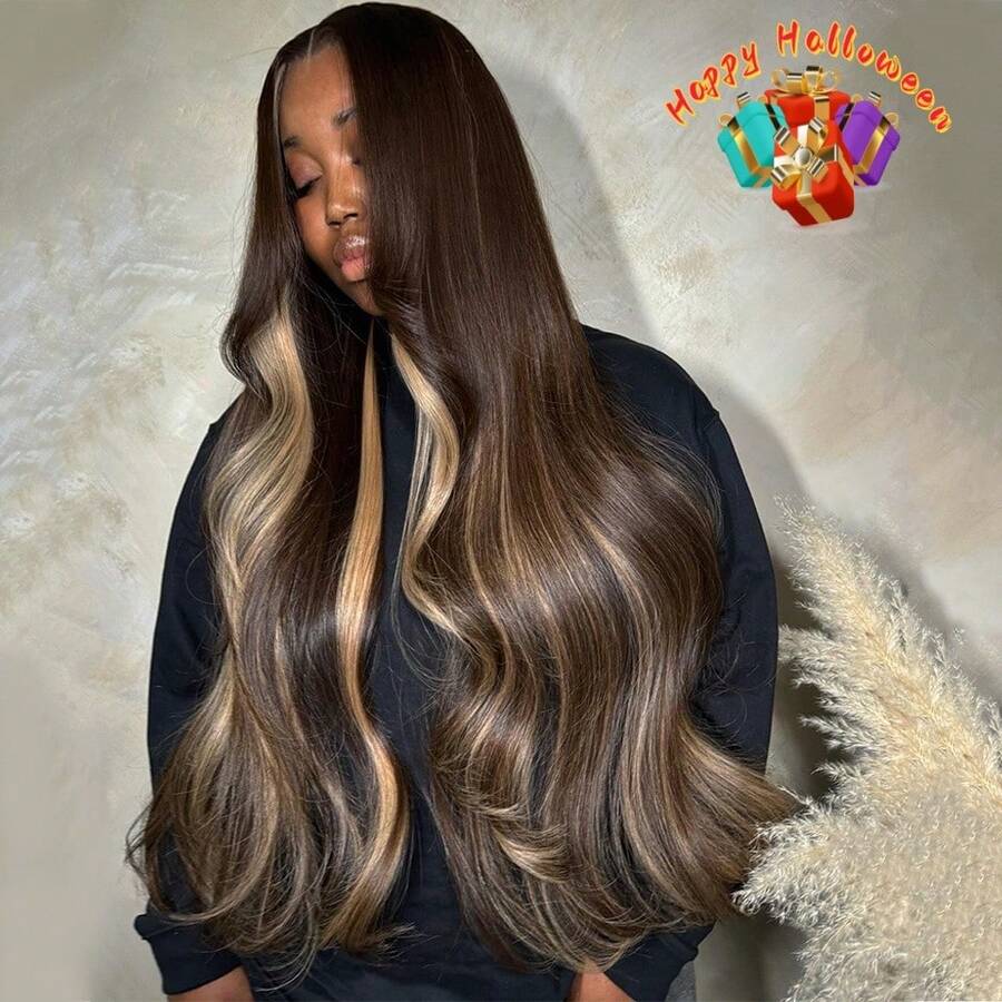 Brown Blonde 13x6 Lace Front Human Hair Wigs Preplucked 180% Density 13x6 HD Transparent Lace Front Body Wave Wigs Brown 27 Highight Human Hair Brazilian Remy Human Hair Wig For Women - S4/27 - View 1