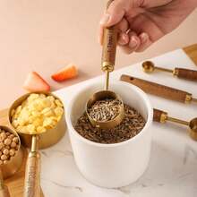 4/8pcs Premium Stainless Steel Measuring Cups And Spoons Set - Gold Stainless Steel Measuring Cups With Wooden Handles, Metal Measuring Spoons, 8pcs Essential Kitchen Tools For Baking, Cooking And Coffee Making, Ergonomic Design For Comfortable Grip, Clear Markings - Gold - View 8