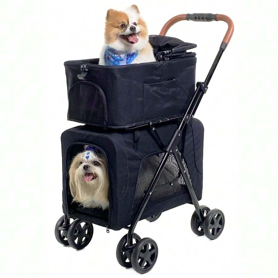 Mighor Carrinho de passeio duplo com berços removíveis para pets de pequeno porte até 15 kg