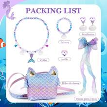 RENDIN Bolsas para Ni?as Dress Up, Bolso Cruzado Sirena, Regalos Cumplea?os 3 a 8 a?os, Conjunto Accesorios Fiesta Juguetes para Ni?as - negro - Ver 2