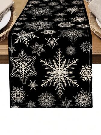 1pc Christmas Pattern Table Runner, 4pcs Christmas Pattern Placemats, Suitable For Holidays, Parties, Birthdays, Dinners, Kitchen & Dining Table Decor, All Season Room & Home Textile Decor