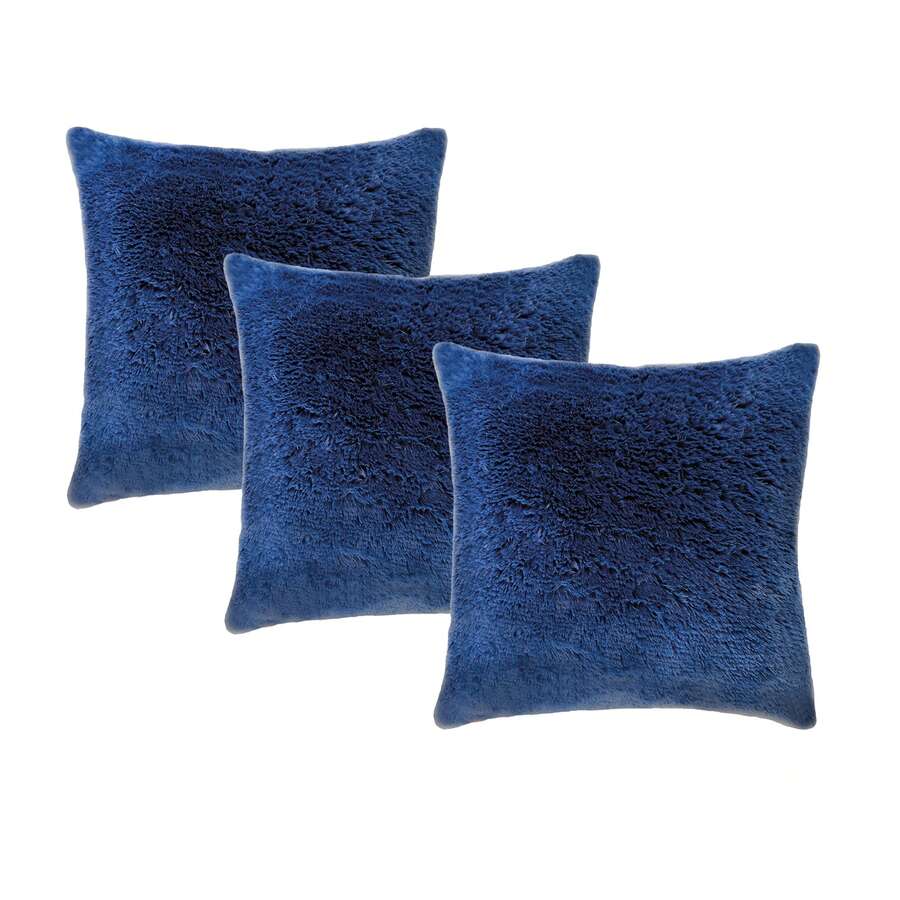 Set De 3 Cojines Rellenos Decorativos Extra Suaves De 45 Cm | Peluche Frontal Con Cierre - Azul Marino - Ver 1