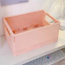 1 صندوق تخزين بلاستيكي قابل للطي مناسب للطلاب ، صندوق تخزين مستحضرات التجميل للمكاتب الصغيرة ، سلة تخزين القرطاسية للسكن الجامعي (مع ملصقات بأنماط عشوائية)