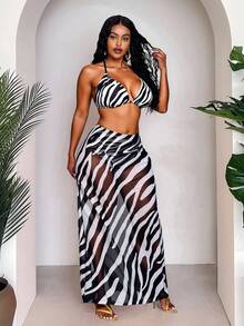 Slaydiva Bộ bikini sarong in họa tiết lấp lánh dành cho nữ cỡ lớn, đồ bơi một mảnh gợi cảm cho bãi biển, kỳ nghỉ, hồ bơi mùa hè. - Nhiều màu - Xem 5