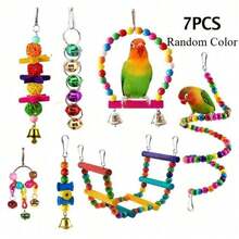 Parrot Toy Combo Set - Swing, Chew Training Toys, Includes Hammock, Bell, Perch, Ladder, Bird Cage Accessories (Random Color) - Multicolor - View 1